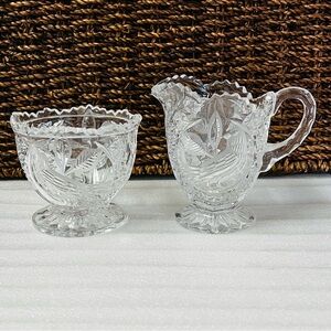 Vintage Hoffbauer Byrdes Lead Crystal Sugar and Creamer Set - Bird Motif